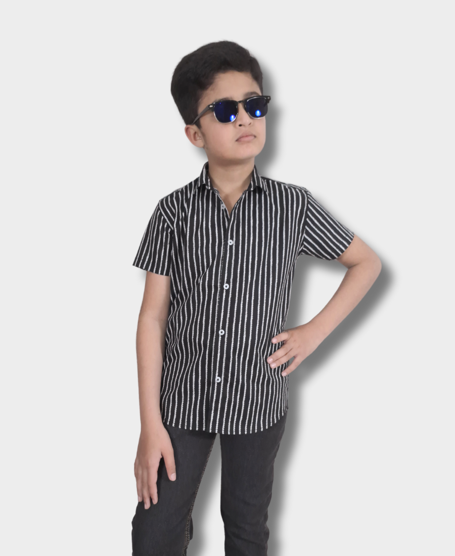 Black & White Striped Casual Shirt
