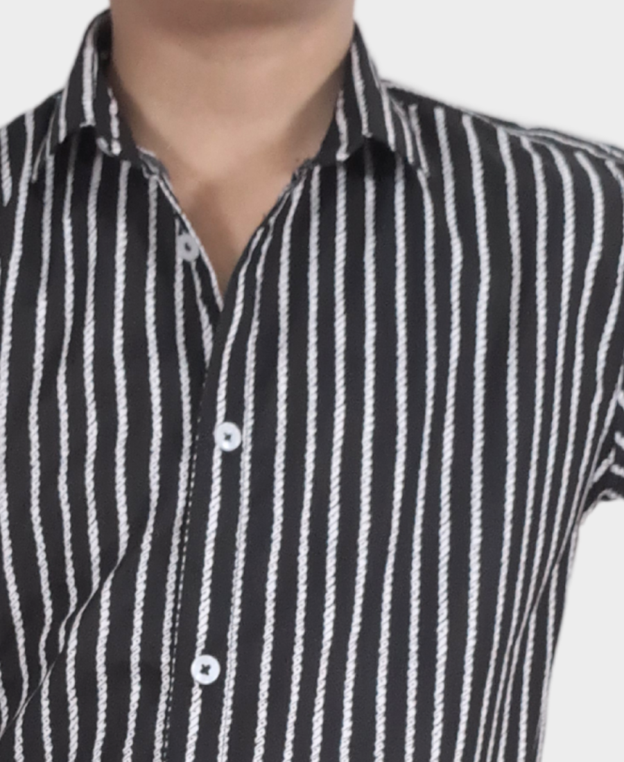 Black & White Striped Casual Shirt