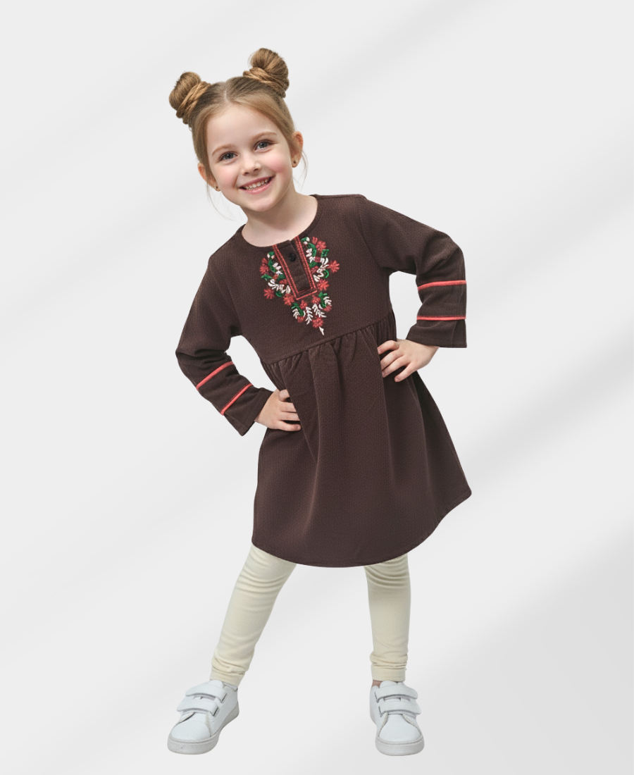 Brown Embroidered Corduroy Top