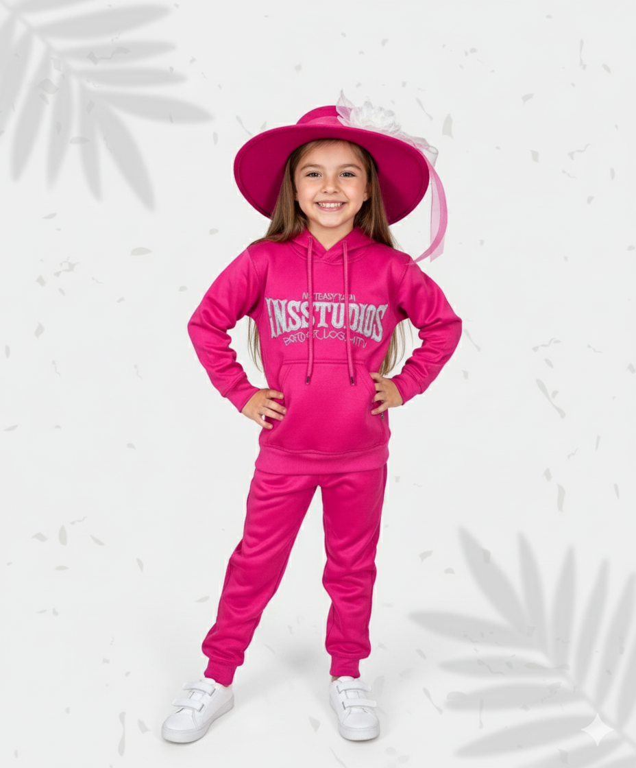 Girls Premium Embroidered Shocking Pink Track Suits