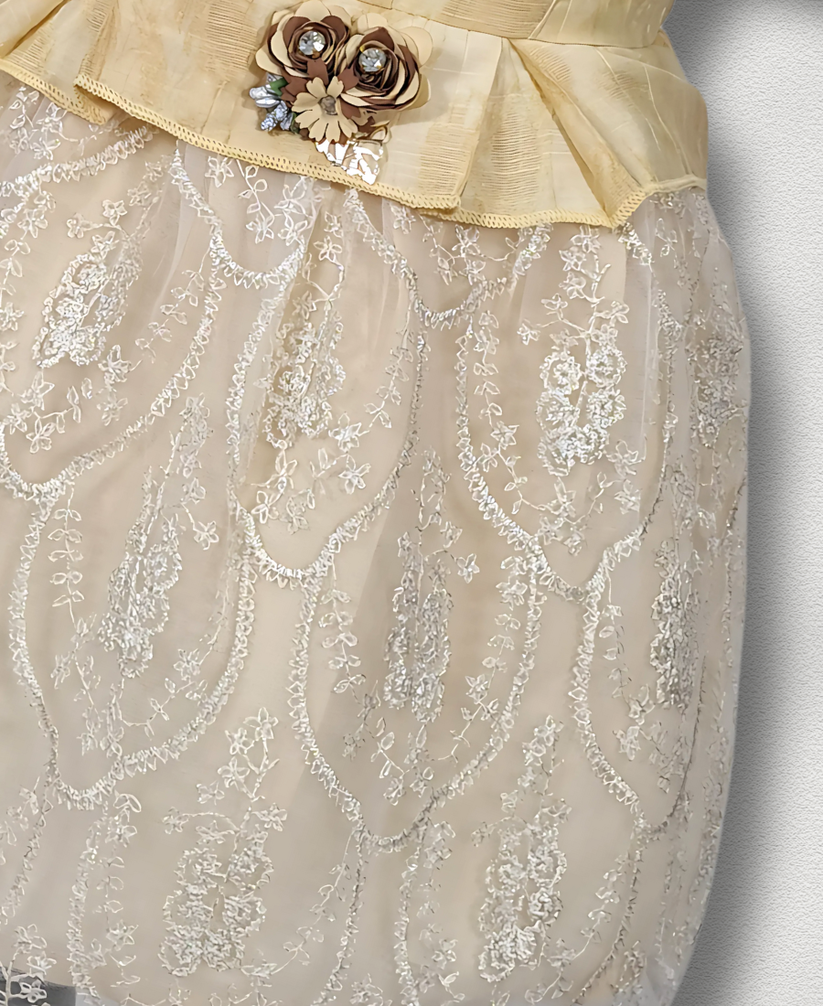 Mustard Formal Frock With Floral Motive