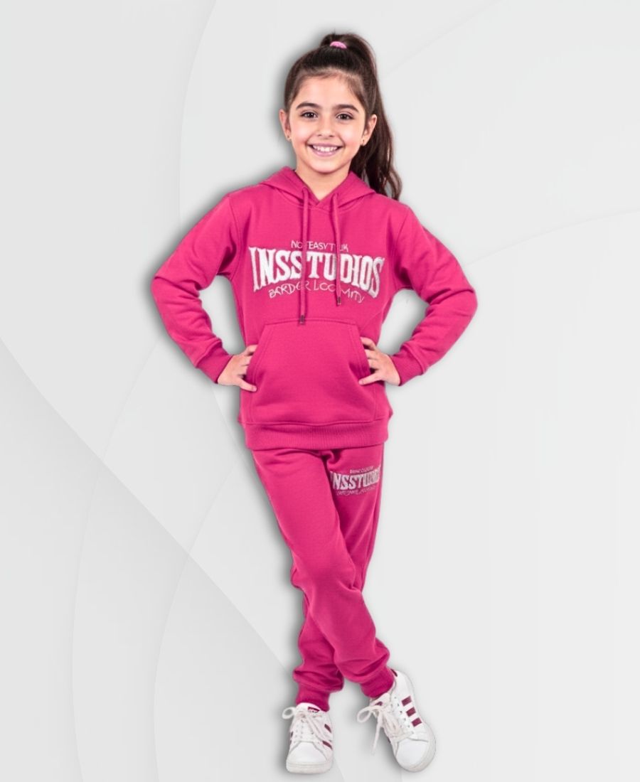 Girls Premium Embroidered Shocking Pink Track Suits