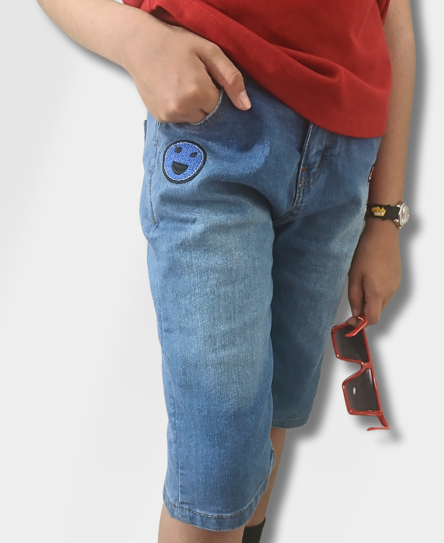 Medium-Blue Embroidered Denim Shorts