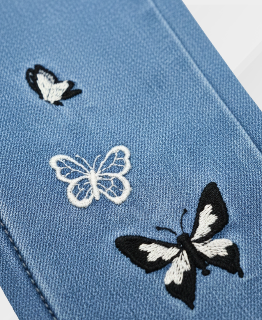 Light Blue Embroidered Denim Pants