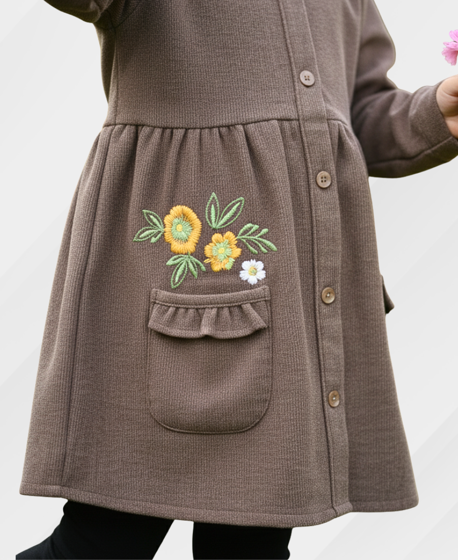 Girls Grey Soft Corduroy Top