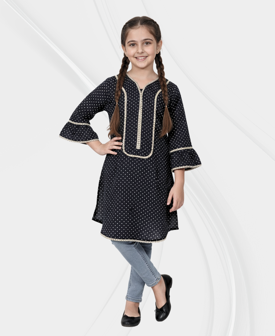 This Girls Black Doted Corduroy Top