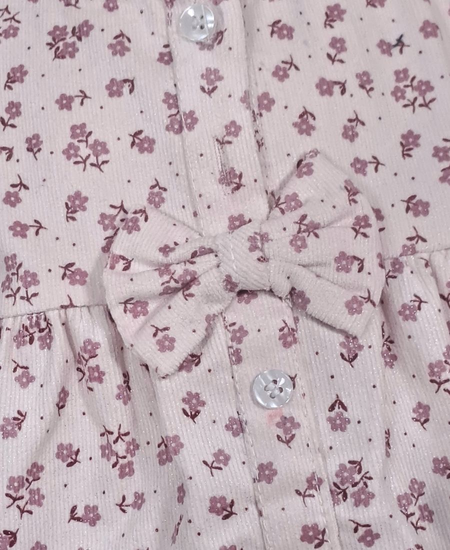 Baby-Pink Floral Printed Corduroy Top