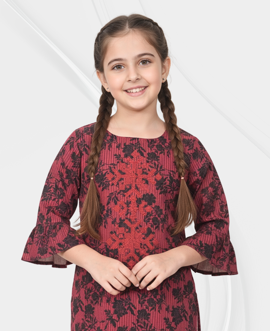 Girls Black & Red Corduroy Top