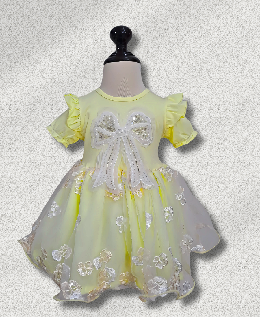 Yellow Bow Net Fancy Frock