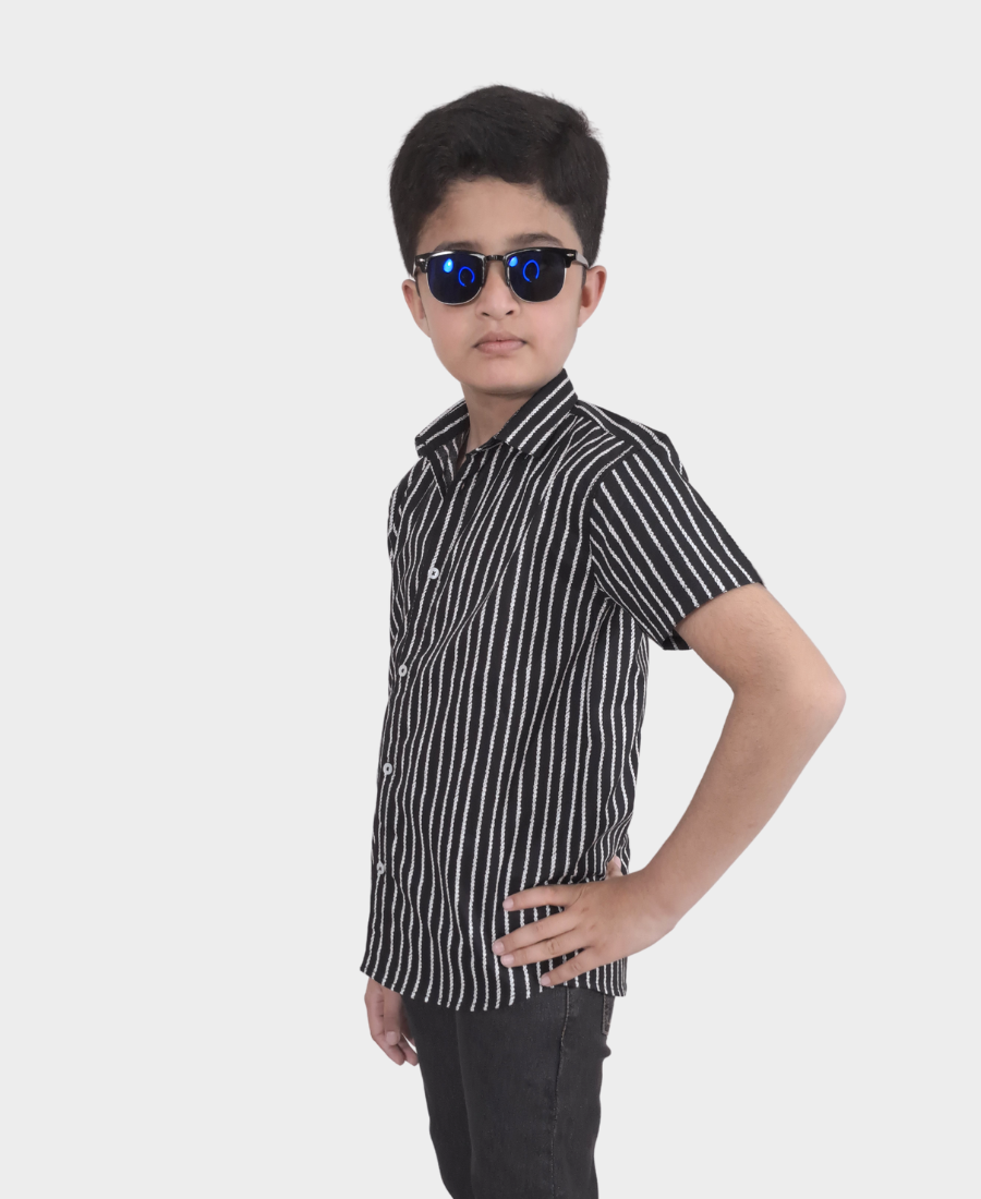 Black & White Striped Casual Shirt