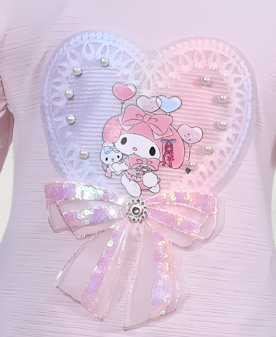 Lilac Printed Skirt Set With Doll Motive