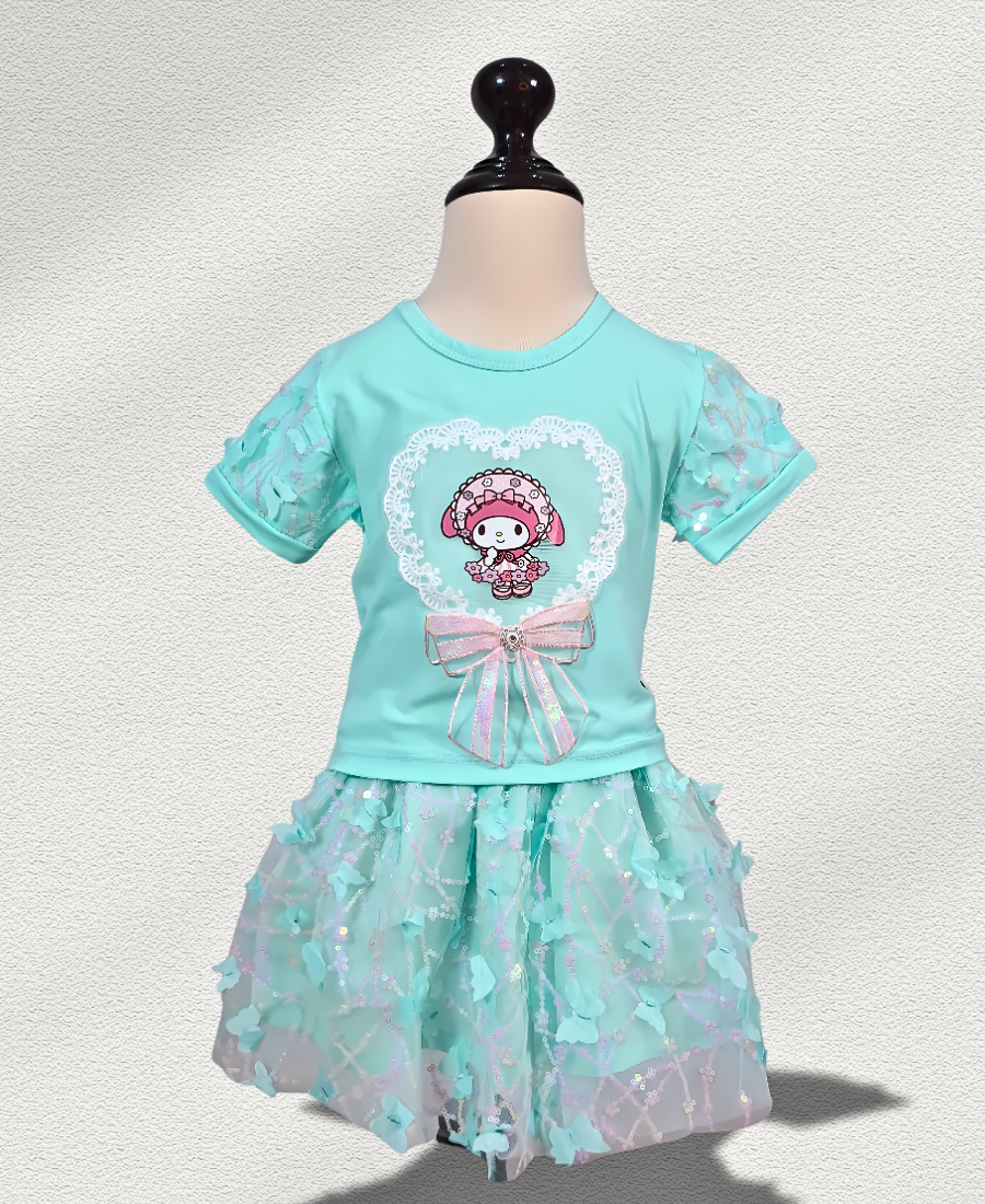 Aqua-Blue Doll Fancy Skirt Set