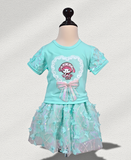 Aqua-Blue Doll Fancy Skirt Set