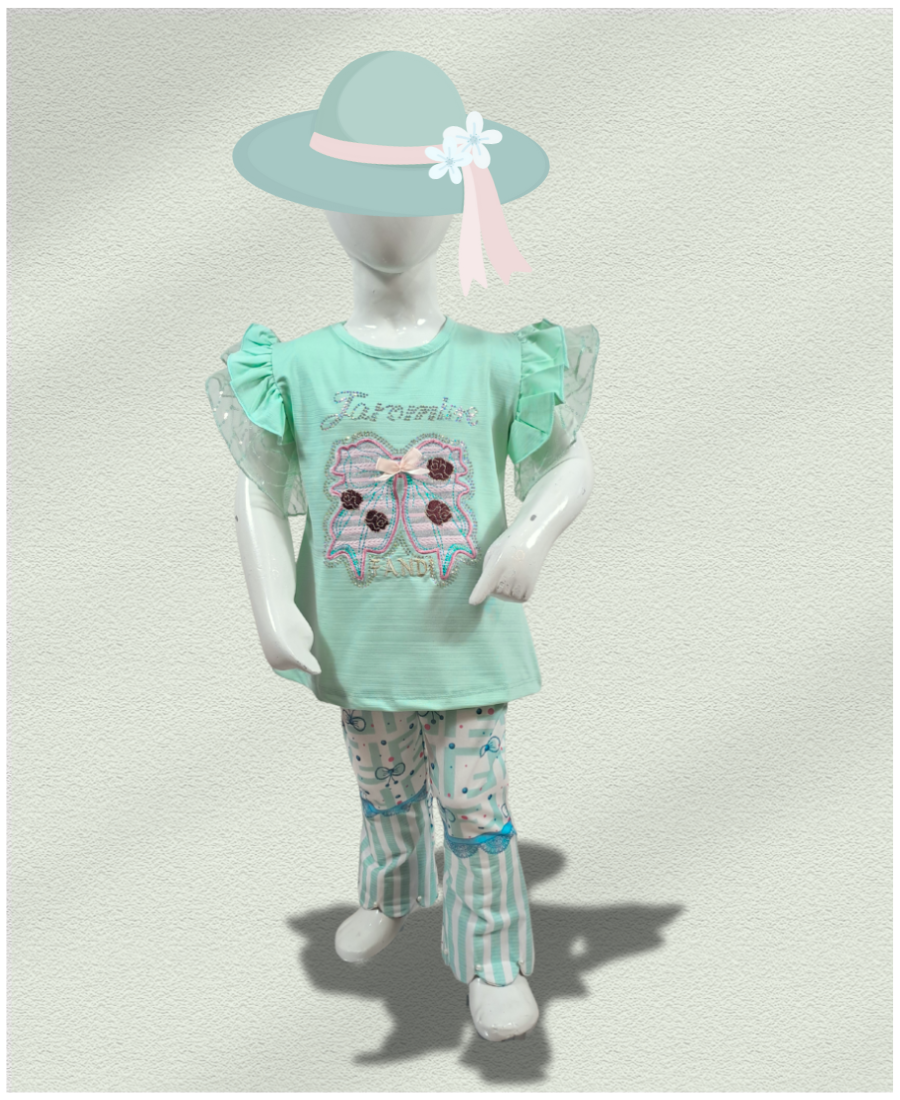 Aqua-Green Bow (Stone Work) With Printed Trouser
