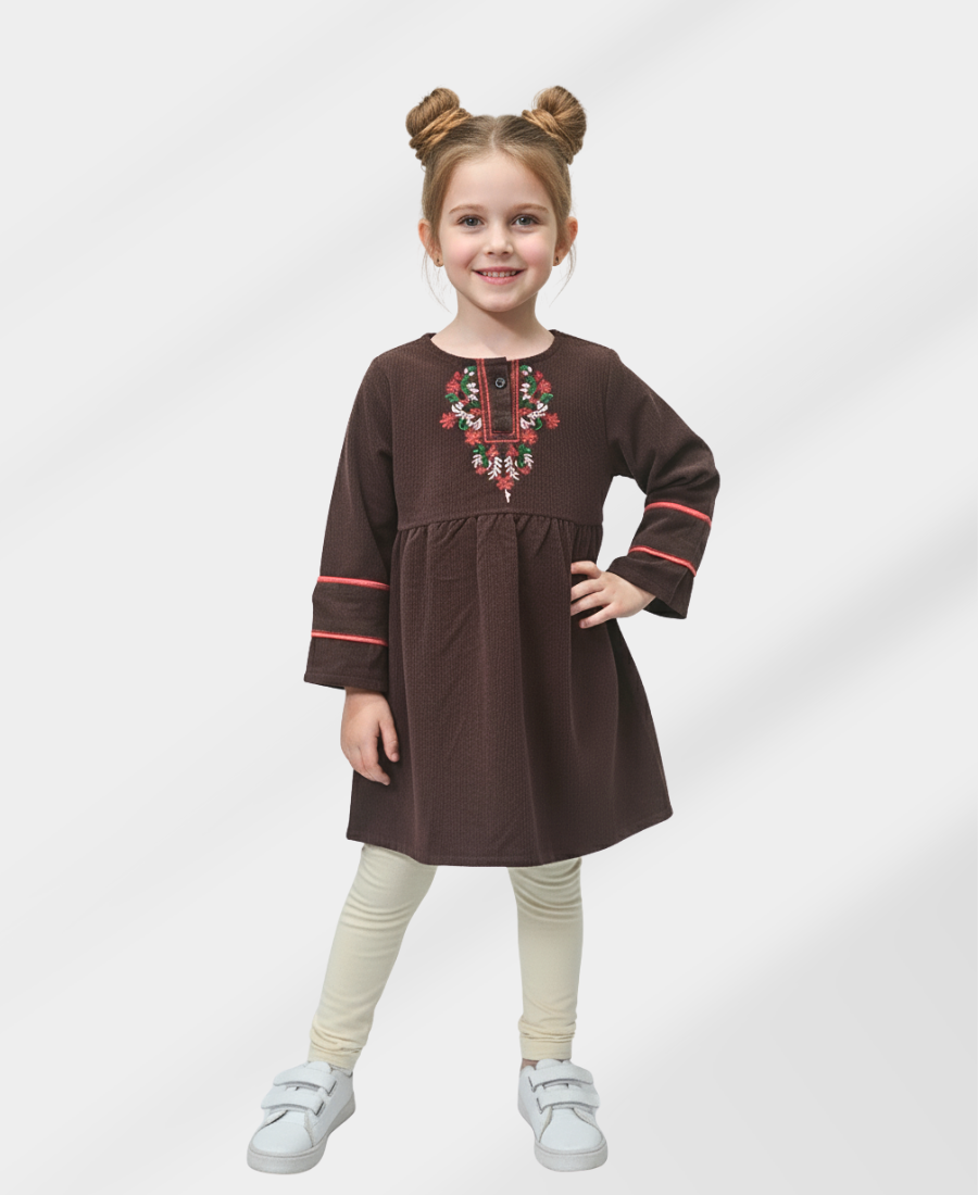 Brown Embroidered Corduroy Top