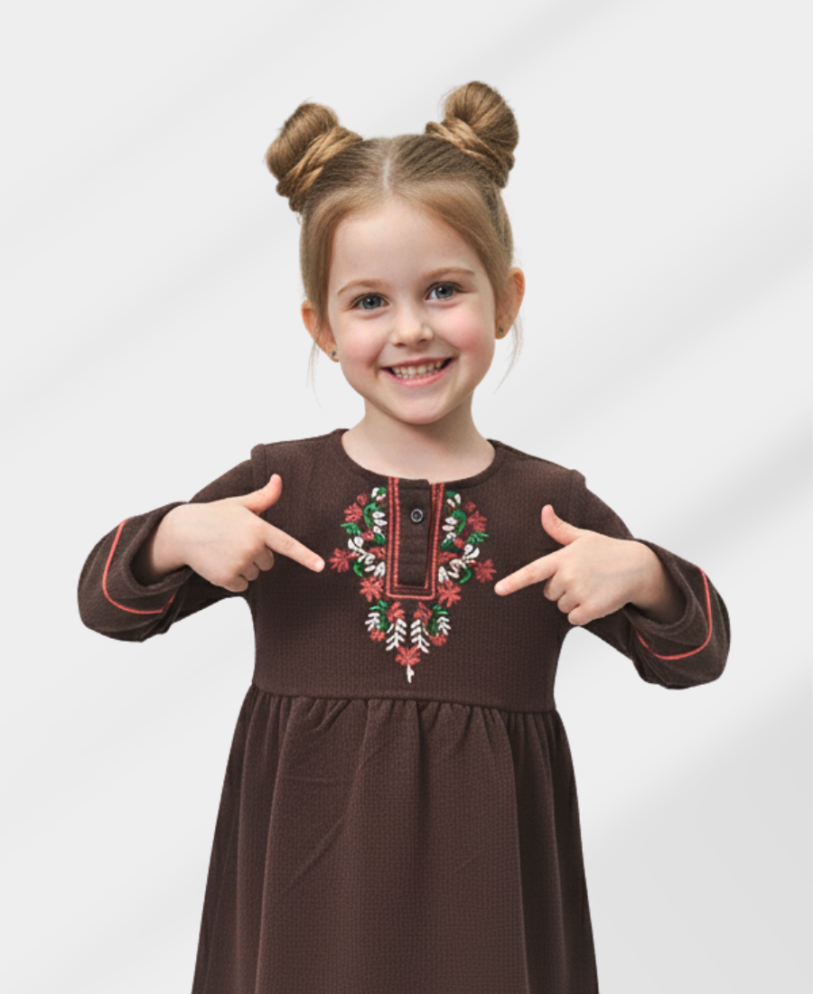 Brown Embroidered Corduroy Top