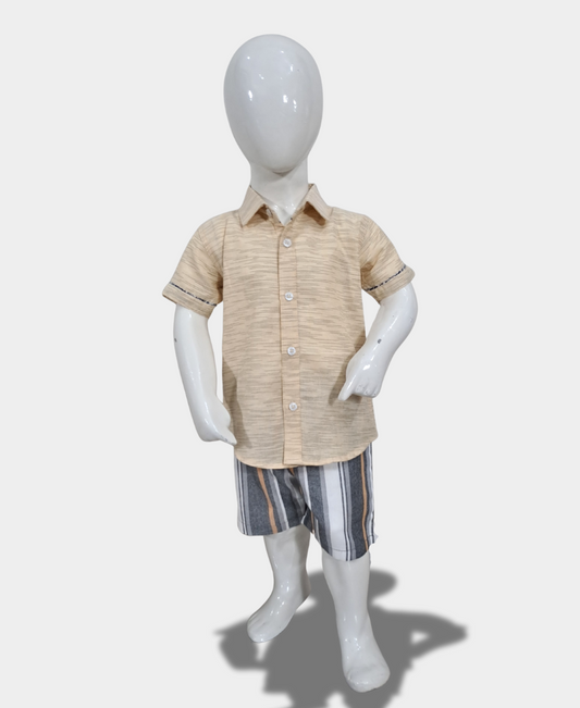 Fawn Textured Shirt With Lined Shorts