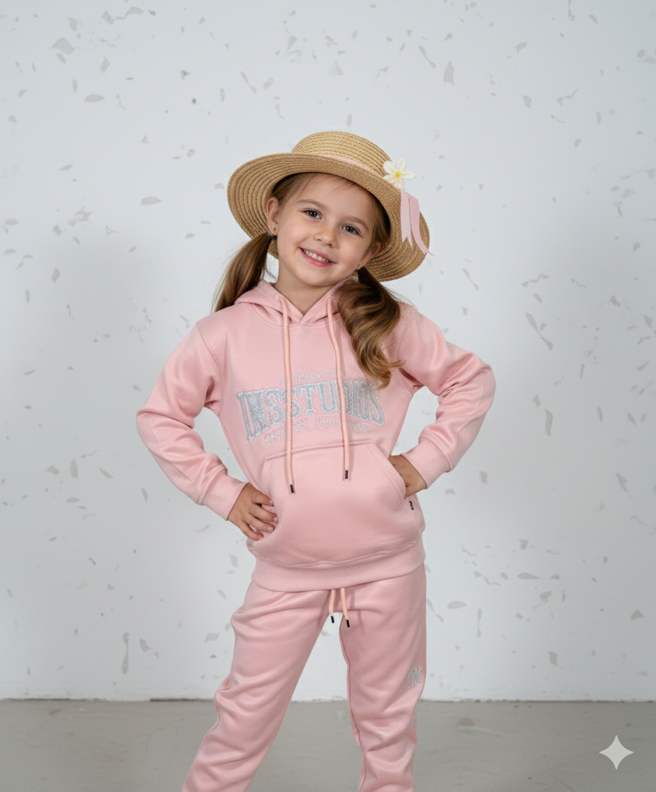 Girls Premium Embroidered Powder Pink Track Suits