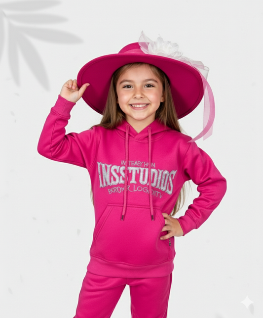 Girls Premium Embroidered Shocking Pink Track Suits