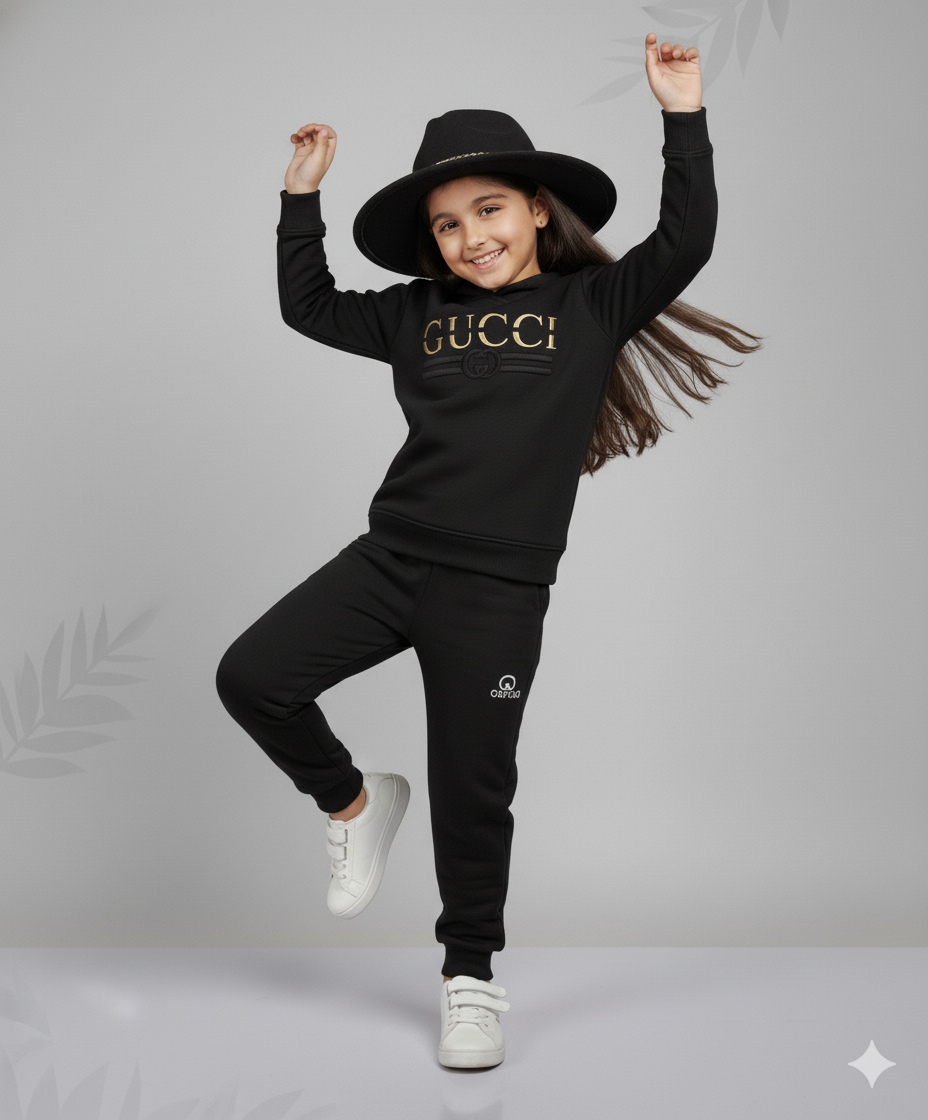 Girls Premium Embossed Black Track Suits