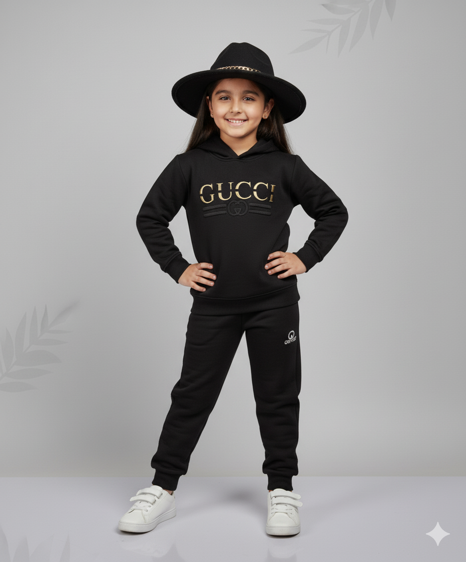 Girls Premium Embossed Black Track Suits