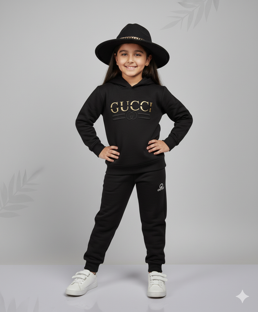 Girls Premium Embossed Black Track Suits