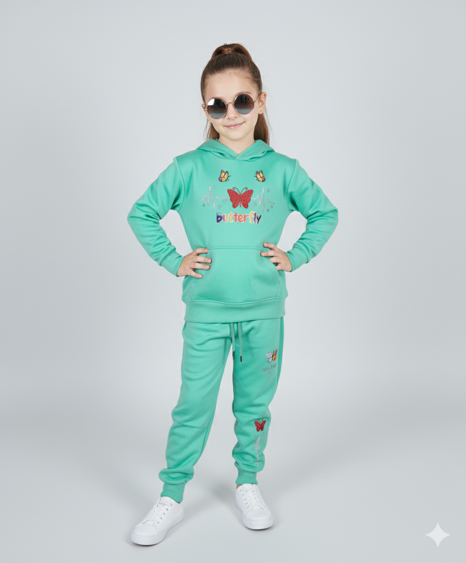 Girls Premium Aqua-Green Track Suit