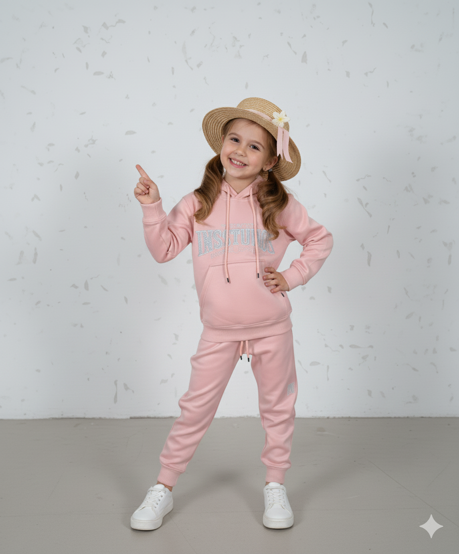 Girls Premium Embroidered Powder Pink Track Suits
