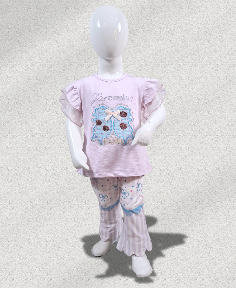 Lilac Bow (Stone Work) With Printed Trouser