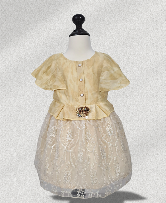 Mustard Formal Frock With Floral Motive