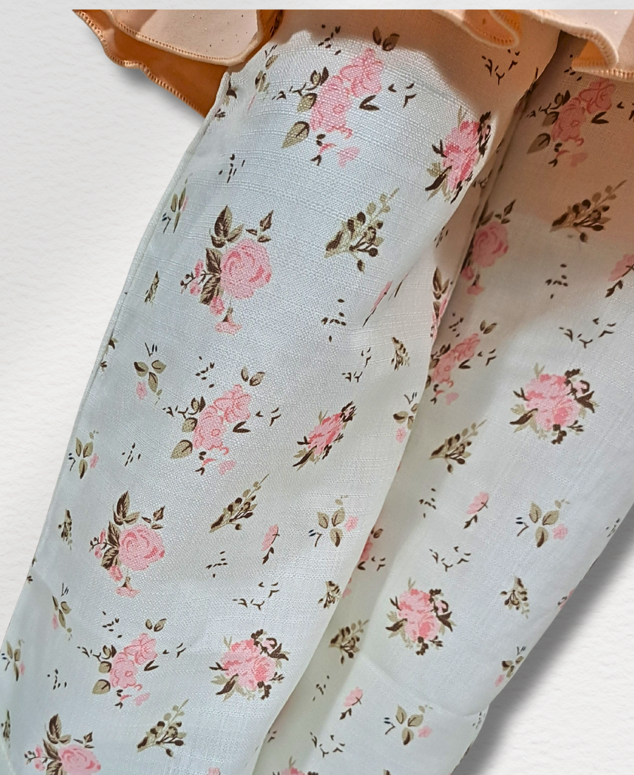 Peach Trouser Set (3D Floral Rabbit)