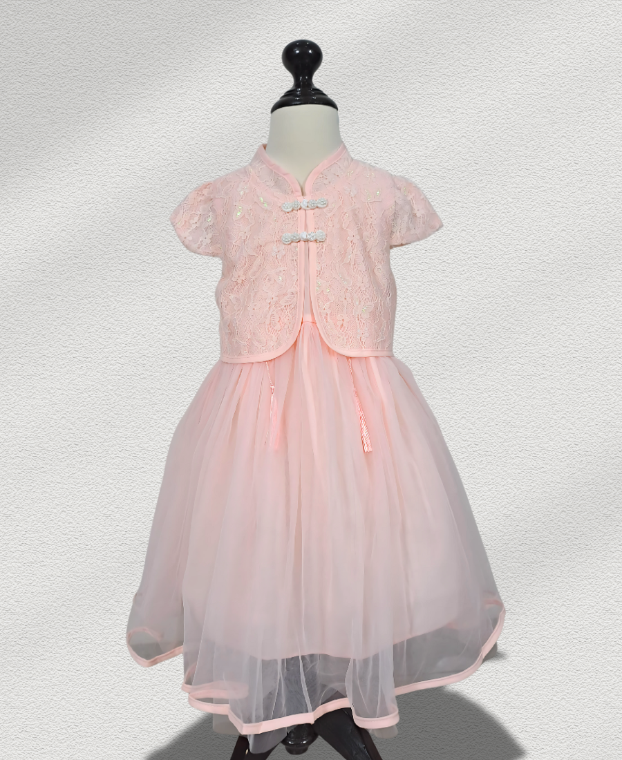 Peach Premium Net Frock
