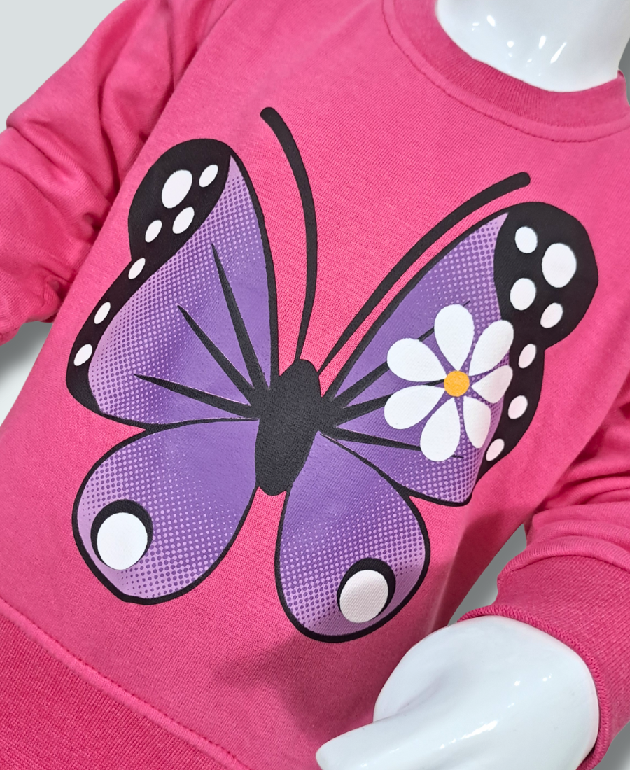 Pink Butterfly Girls Sweat Shirt
