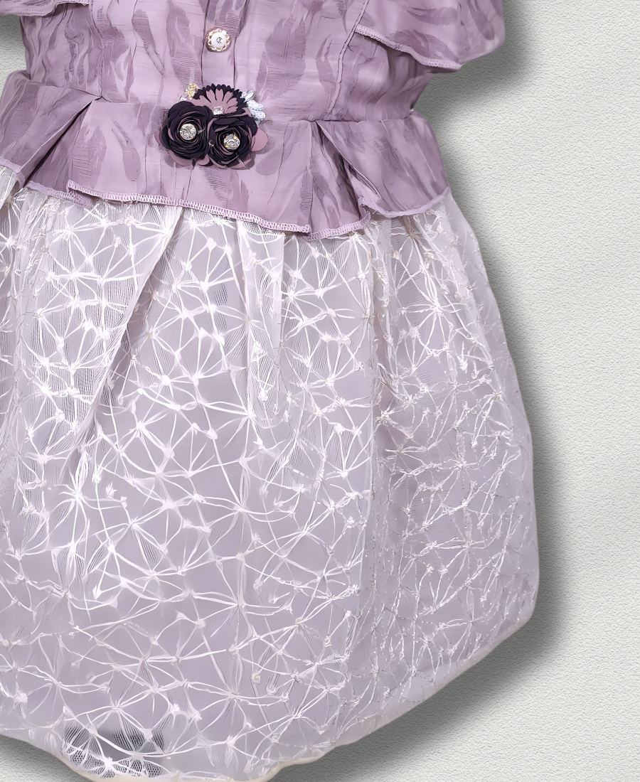 Mauve Formal Frock With Floral Motive