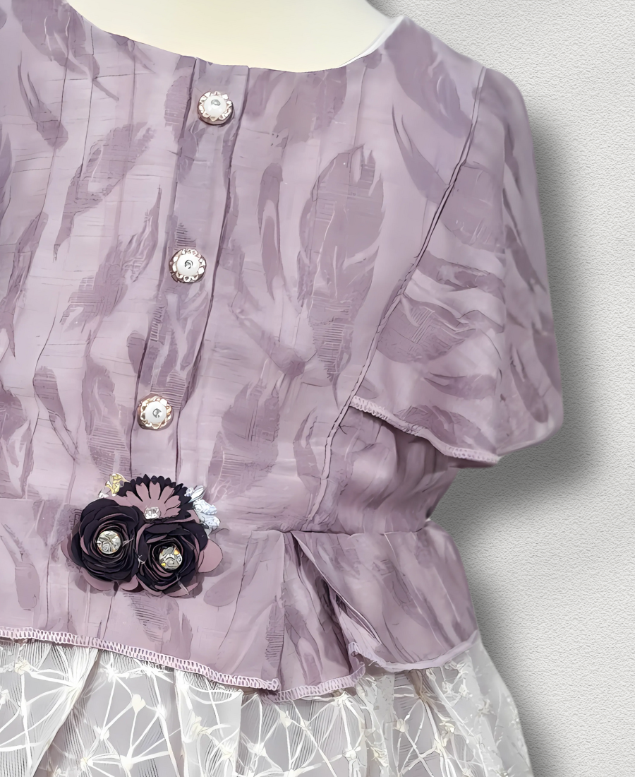 Mauve Formal Frock With Floral Motive