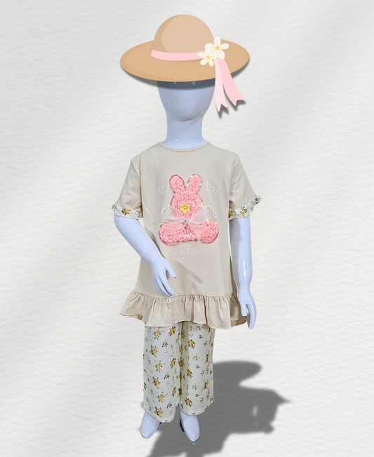 Skin Trouser Set (3D floral Rabbit)