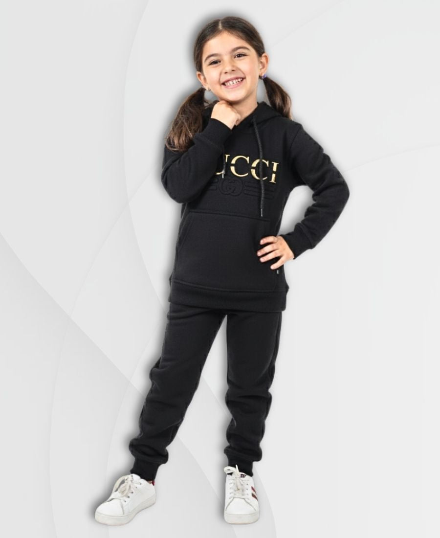 Girls Premium Embossed Black Track Suits