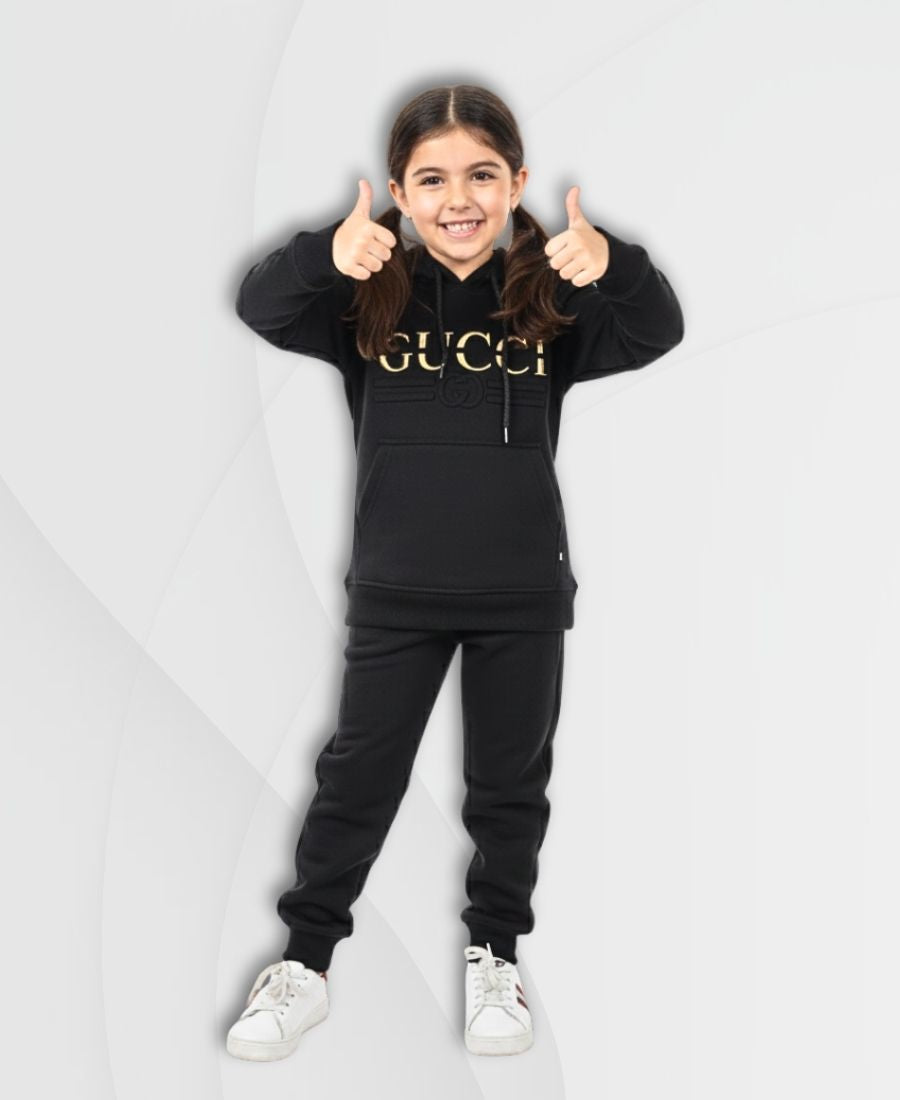 Girls Premium Embossed Black Track Suits