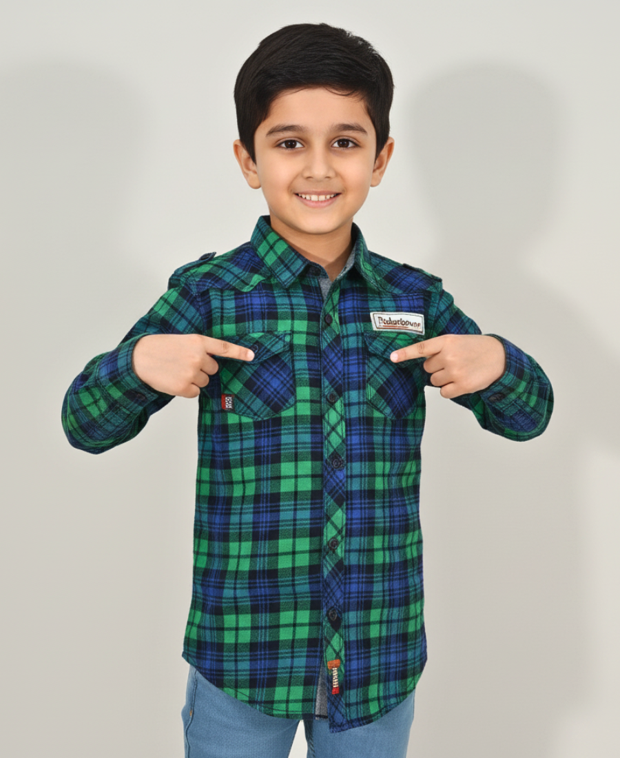 Green & Blue Boys Casual Shirt