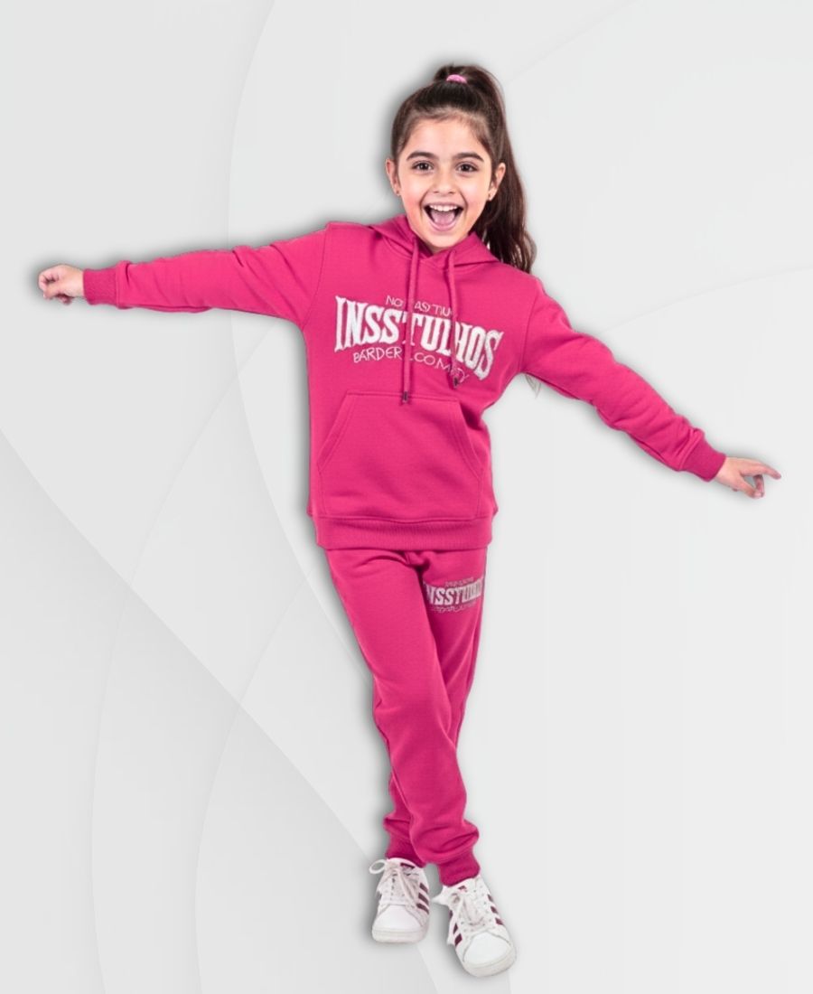 Girls Premium Embroidered Shocking Pink Track Suits