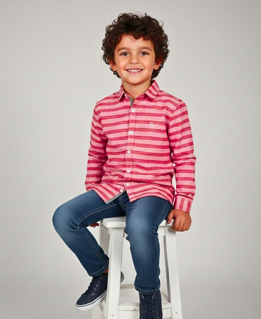 Boys Pink Textured Casual Shirt