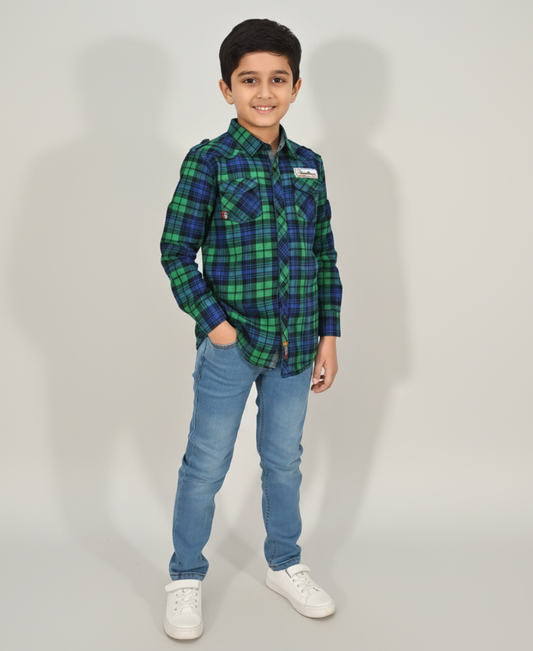 Green & Blue Boys Casual Shirt