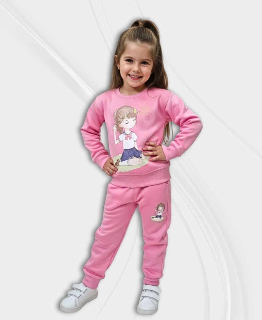 Pink Girls Premium Fleece Winter Tracksuit
