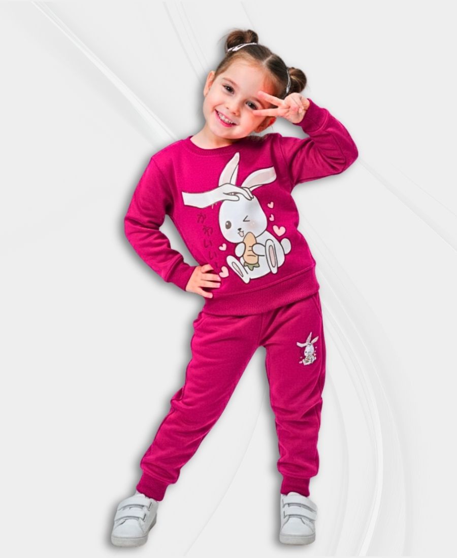 Shocking-Pink Girls Premium Fleece Winter Tracksuit