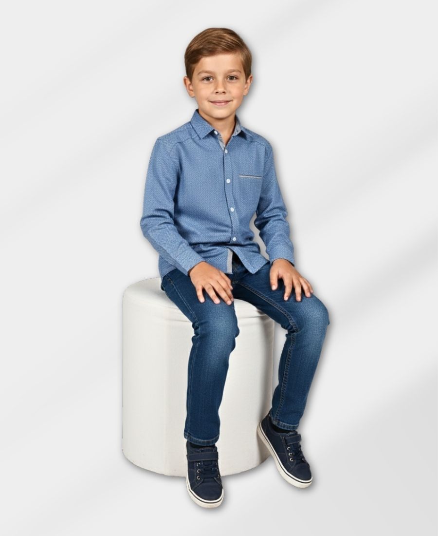 Blue & White Basketweave Casual Shirt