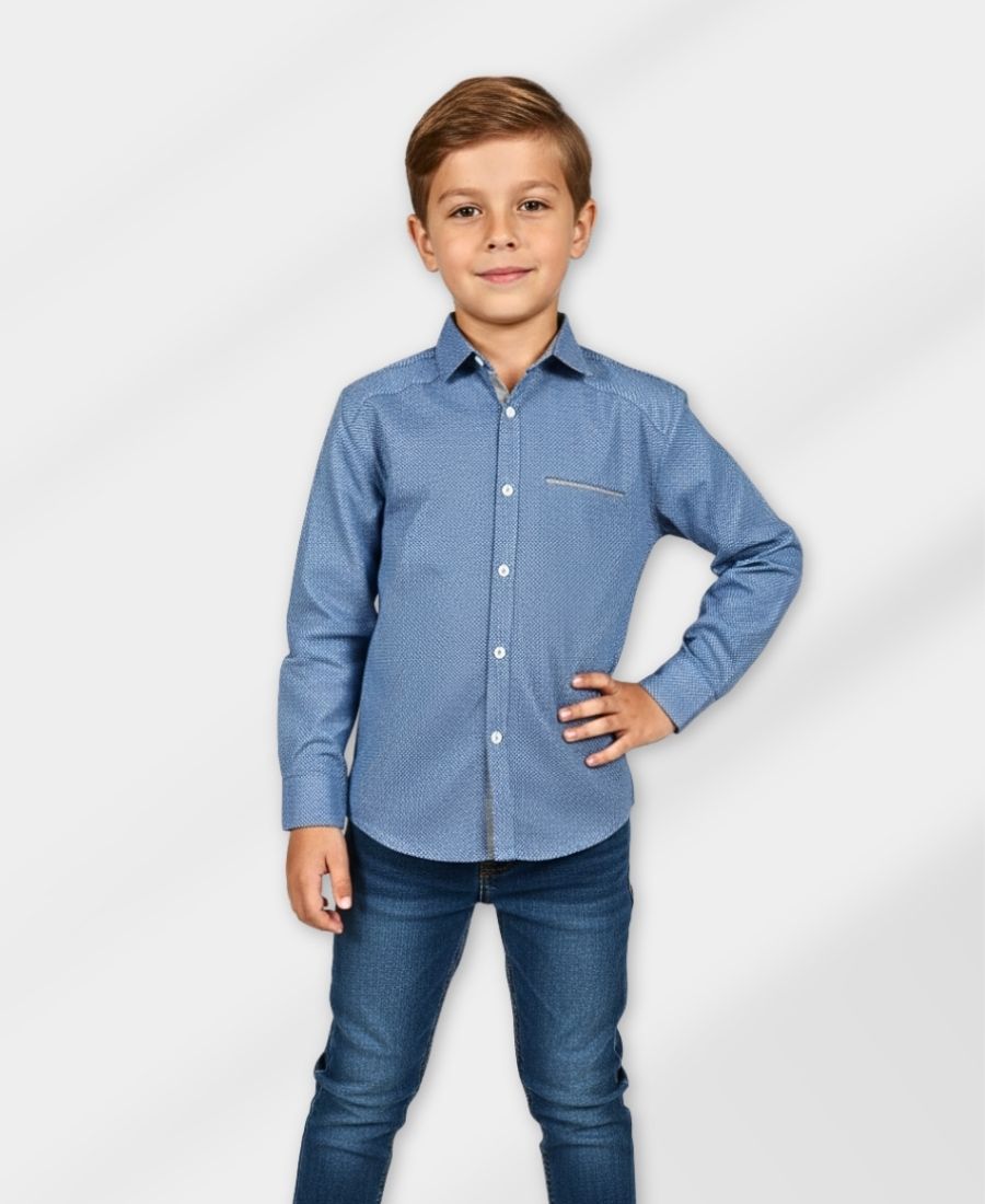 Blue & White Basketweave Casual Shirt