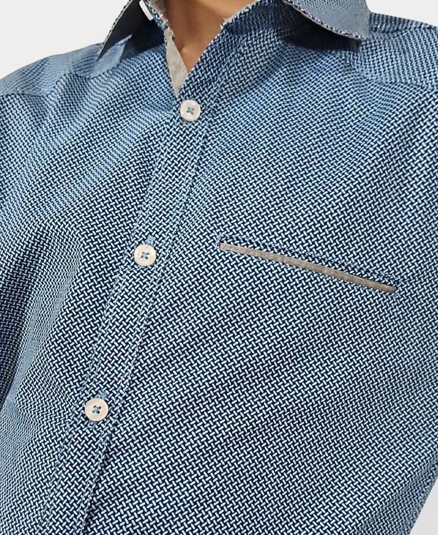 Blue & White Basketweave Casual Shirt