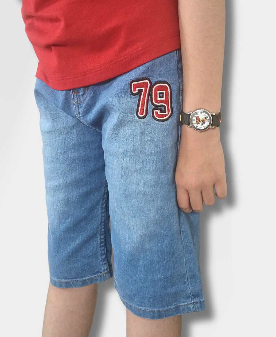 Medium-Blue Embroidered Denim Shorts