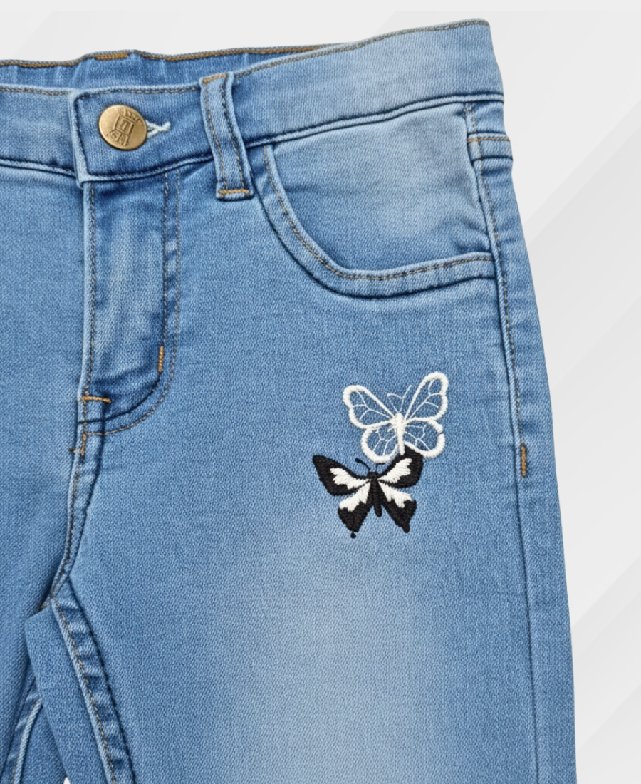 Light Blue Embroidered Denim Pants
