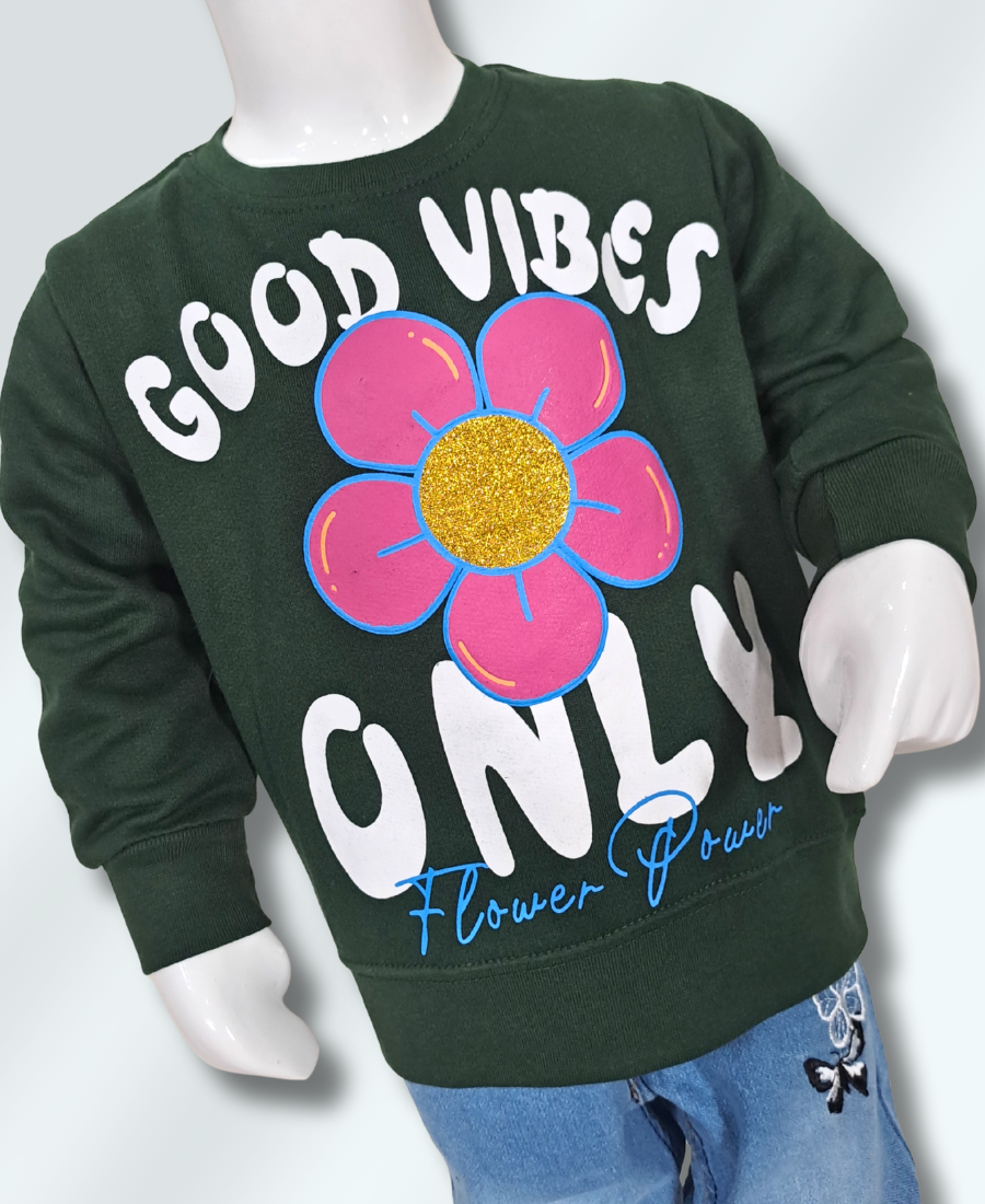 Dark Green Embossed Flower Sweat Shirt
